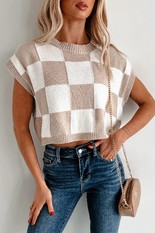 Chic Outfits Finding My Zen Checker Knit Top (Taupe)