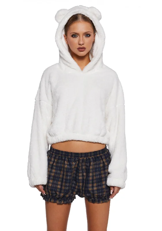 Chic Women's Clothing Online Bear It All Faux Fur Hoodie - White