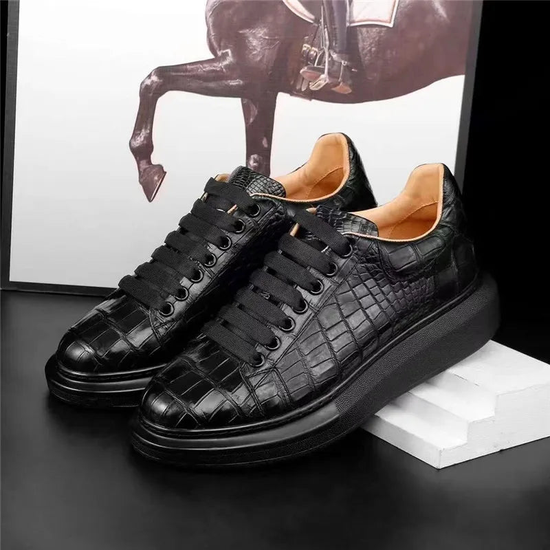 Exclusive Flash Sale On Durable And Trendy Shoes Men's Genuine Crocodile Leather Thick Sole Lace-up Casual Shoes
