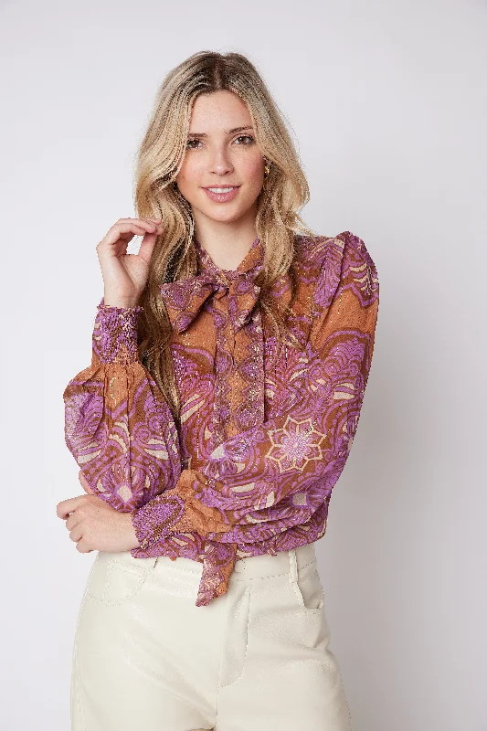 Stylish Women's Garments For Holidays Paige Printed Tie Neck Blouse