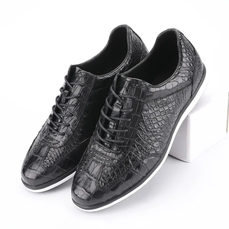 Men's Seamless Design Shoes Men's Genuine Leather Authentic Crocodile Skin Casual Soft Rubble Flats