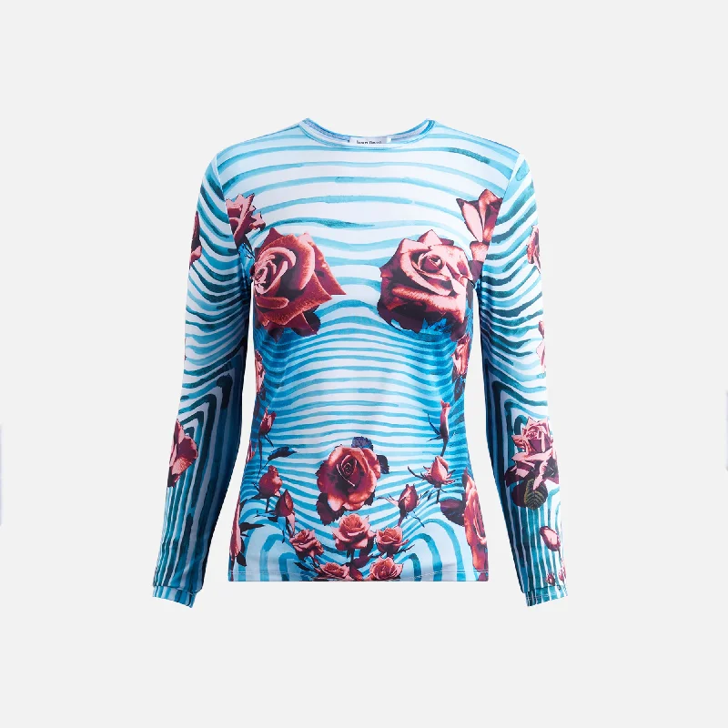 Women's Activewear Apparel Jean Paul Gaultier Jersey Long Sleeve Printed Top - Flower Body Morphing