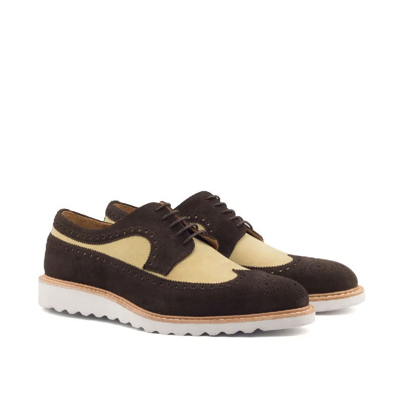 Men's Comfortable Boots DapperFam Zephyr in Dark Brown / Sand Men's Lux Suede Longwing Blucher