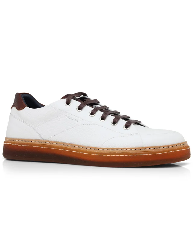 Men's Flexible Shoes Leather Imola Sneaker in White and Brown
