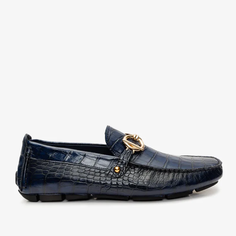 Men's Shock-Resistant Boots The Pisa Navy Blue Leather Bit Drive Loafer Men Shoe