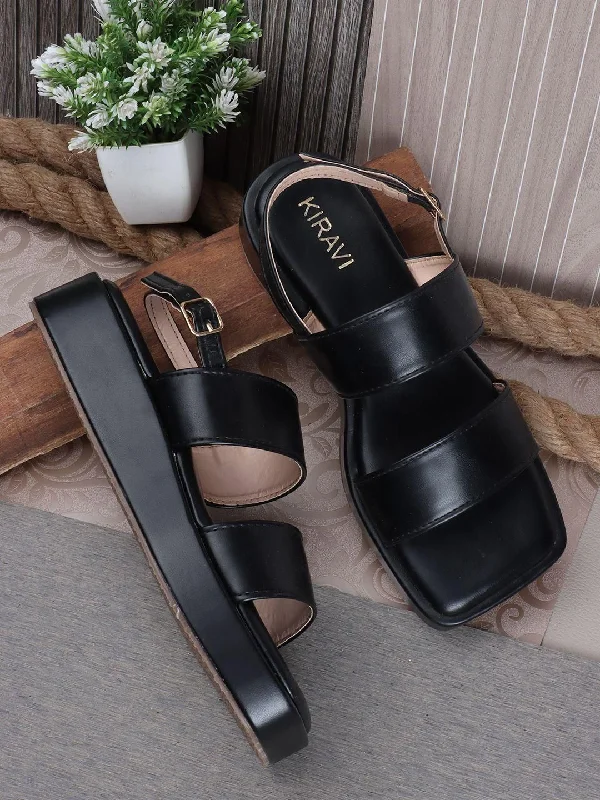 Sleek And Modern Shoes Kiravi Back Closed Buckle Black Sandals