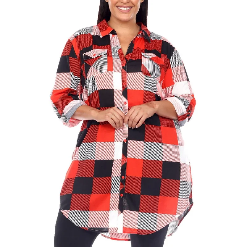 Vibrant Styles Plus Womens Plaid Button Front Tunic Top