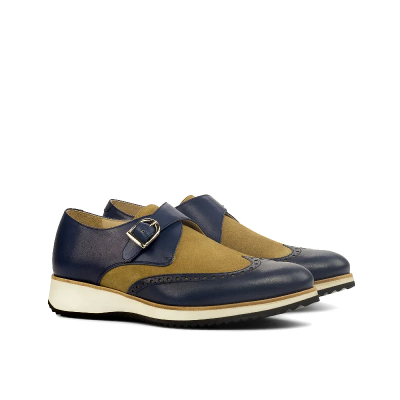 Men's All-Season Boots DapperFam Brenno in Camel / Navy Men's Lux Suede & Italian Leather Single Monk Men's All-Season Boots DapperFam Brenno in Camel / Navy Men's Lux Suede & Italian Leather Single Monk