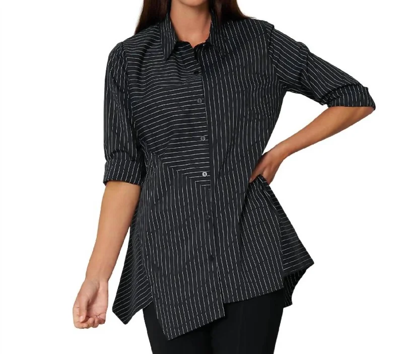 Minimalist Women's Fashion Clothing Crossroads Tunic In Black Yarn Dye Stripe