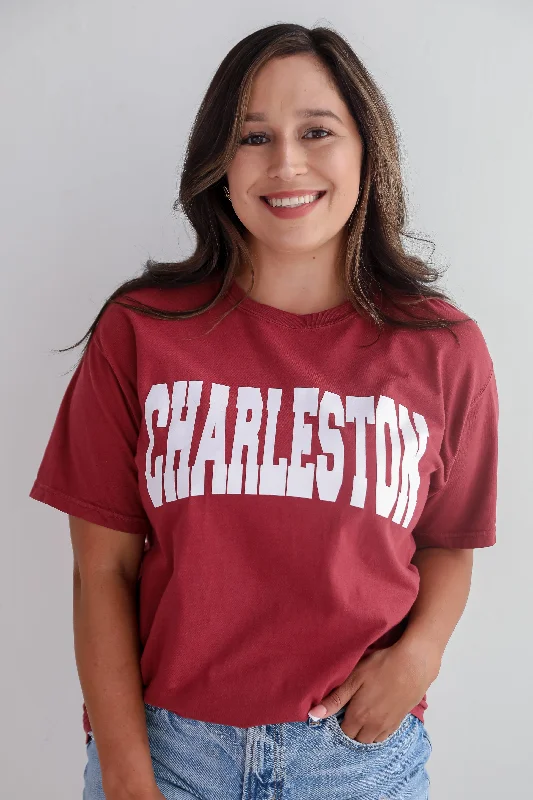 Fashionable Women's Casual Apparel Maroon Charleston Tee