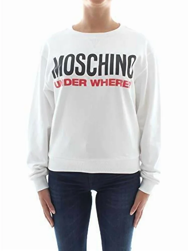 Women's Weekend Outfit Logo Fleece Cotton Sweatshirt Top In White