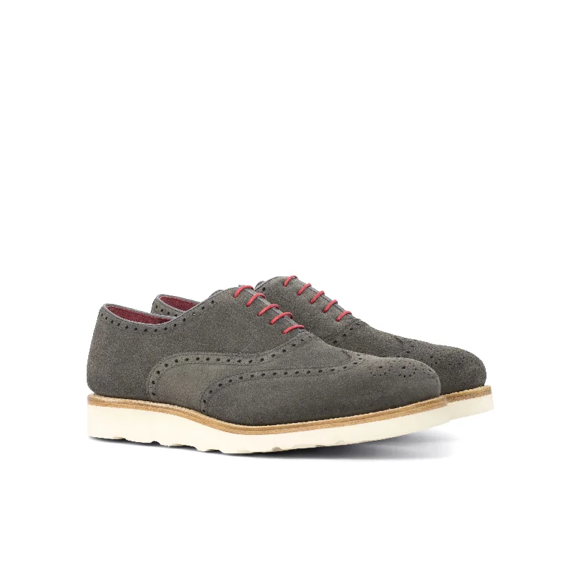Men's Flexible Shoes DapperFam Aeron in Grey Men's Lux Suede Full Brogue