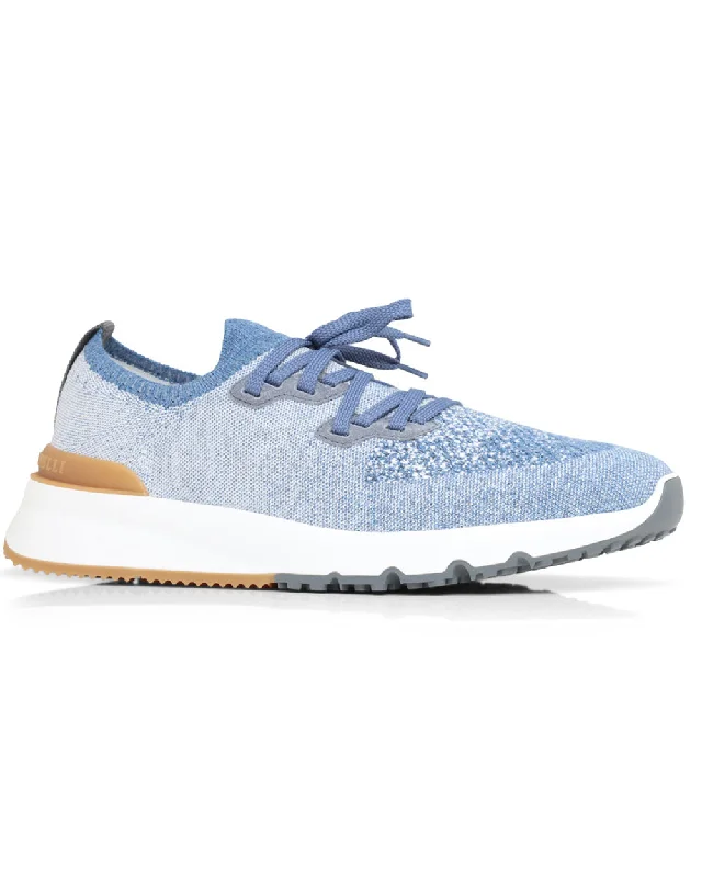 Men's Comfortable Boots Knit Sneaker in Blue and Brown