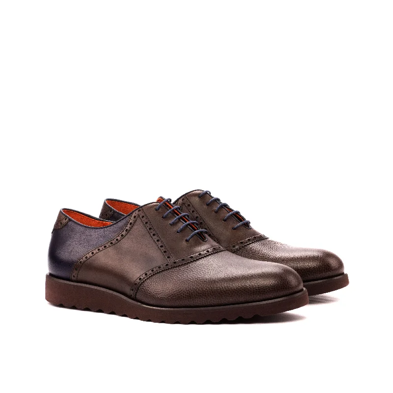 Men's All-Day Wear Boots DapperFam Fabrizio in Dark Brown / Navy Men's Italian Leather & Italian Pebble Grain Leather Saddle