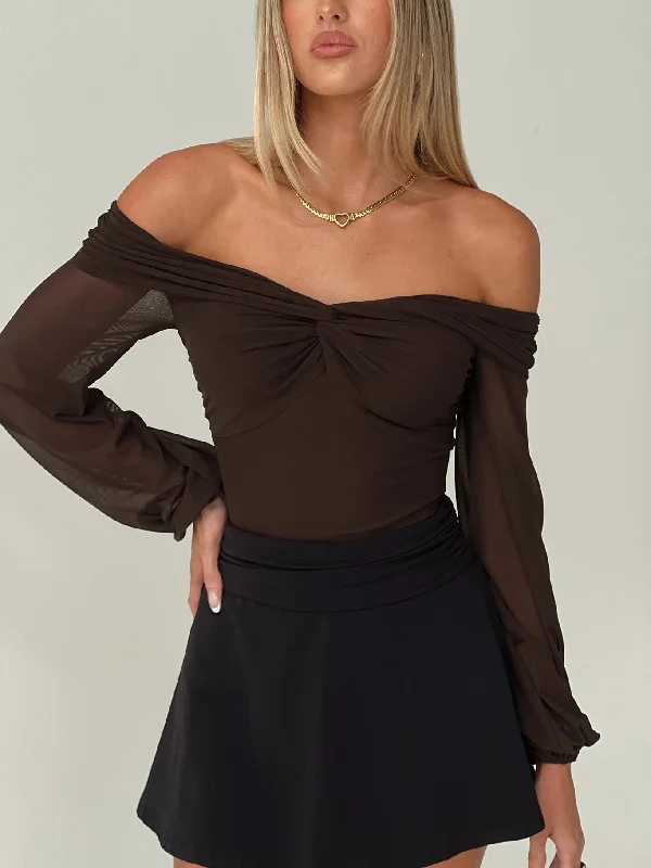 Chic And Comfortable Babette Off The Shoulder Bodysuit Brown