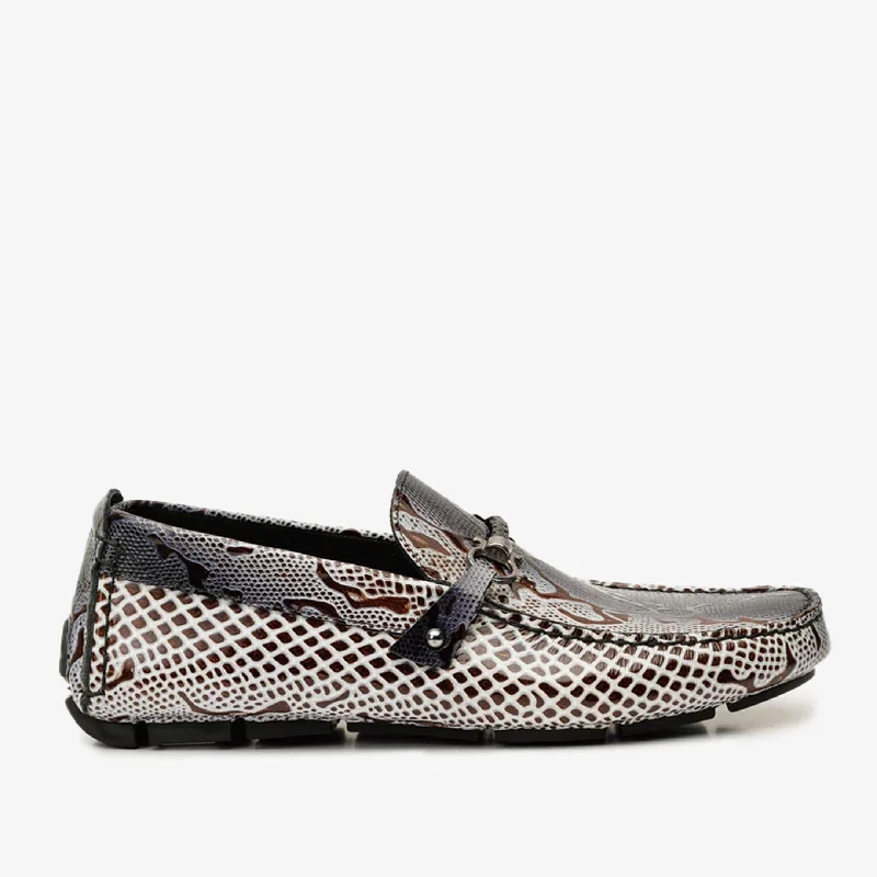 Men's Soft Shoes Bologna Black & White Bit Drive Loafer Men Shoe