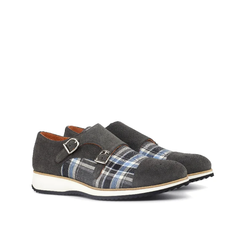 Elegant Shoes For Formal Events DapperFam Monaco in Plaid / Grey Men's Sartorial & Lux Suede Double Monk Elegant Shoes For Formal Events DapperFam Monaco in Plaid / Grey Men's Sartorial & Lux Suede Double Monk