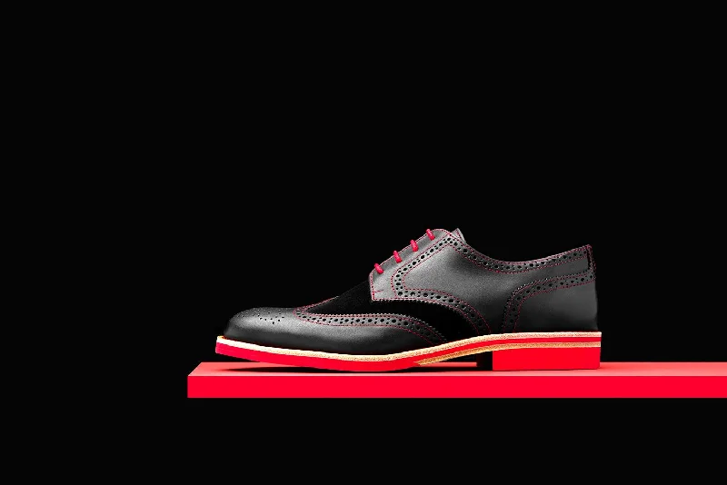 Best Price On Lightweight Shoes Mens Black & Red Leather Wingtip Dress Shoes