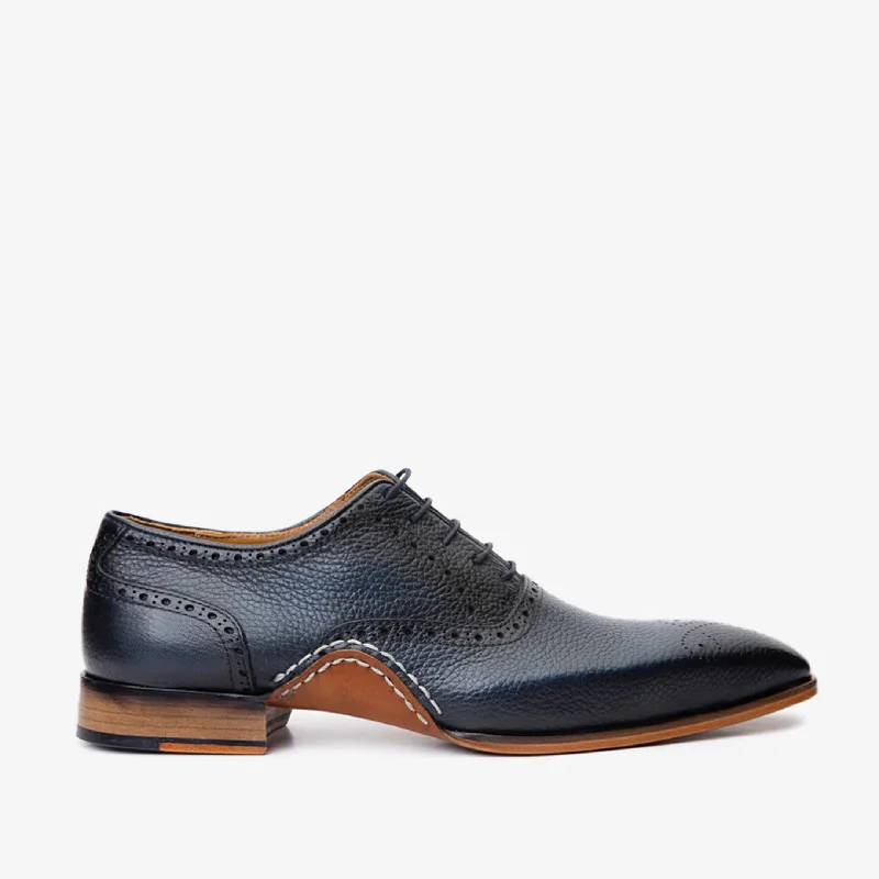 Men's Adaptive Fit Shoes The Draco Handmade Navy Blue Semi Brogue Oxford Men Shoe