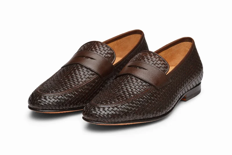 Men's Flexible Sole Boots Penny Loafer - Woven Dark Brown