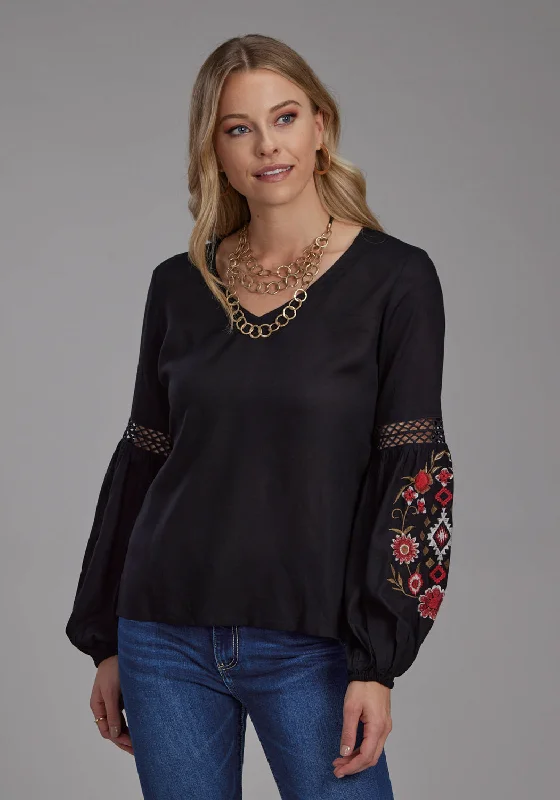 Clothing Online Roper Womens Floral Challis Black 100% Rayon L/S Tunic