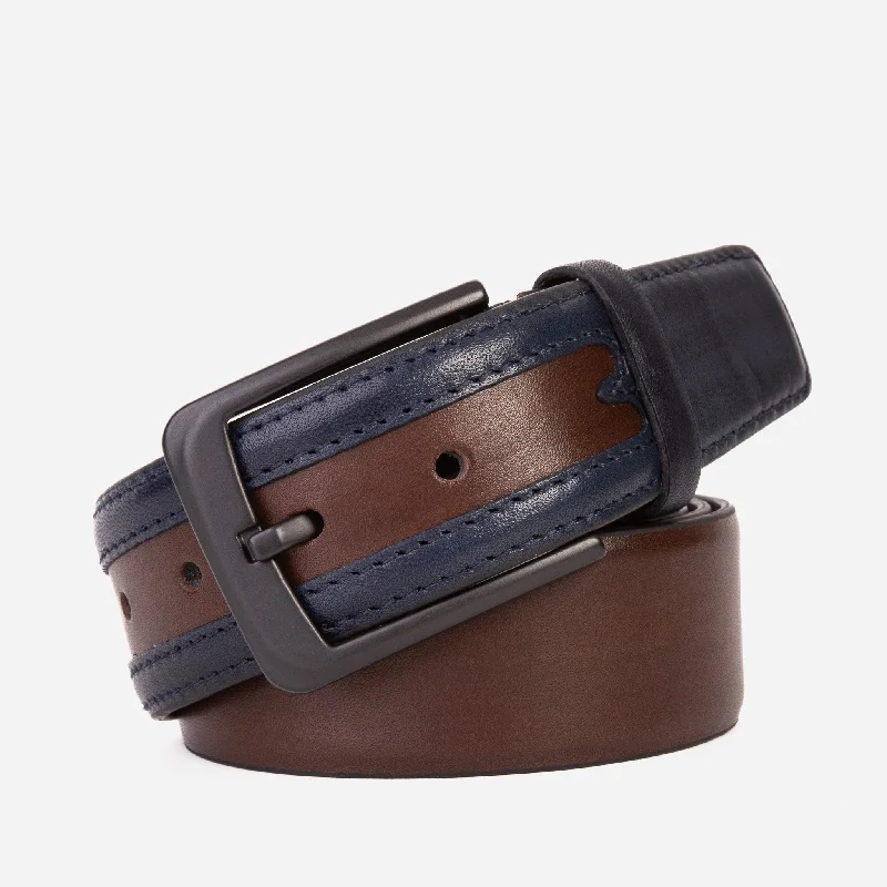 Comfortable Shoes For Men The Neiva Navy/Brown Leather Belt