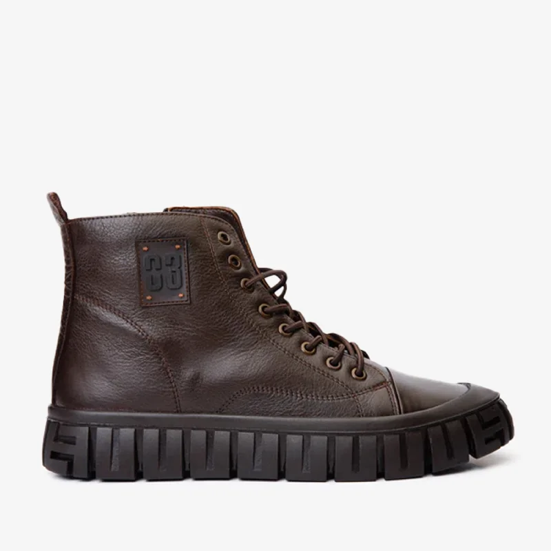 Men's Stylish Boots The Taco Brown Leather Casual Lace-Up Men Boot with a Zipper