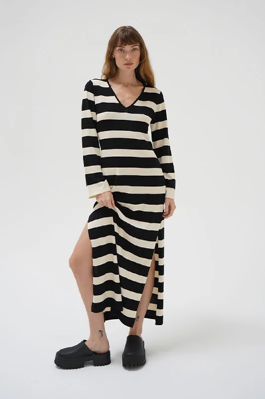 Clothing Online Elin Dress - Ivory and Black Stripe