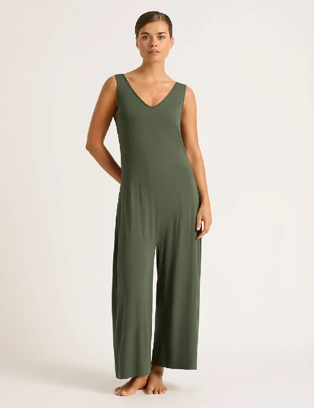 Women's Clothing Apparel Long Jumpsuit - Moss