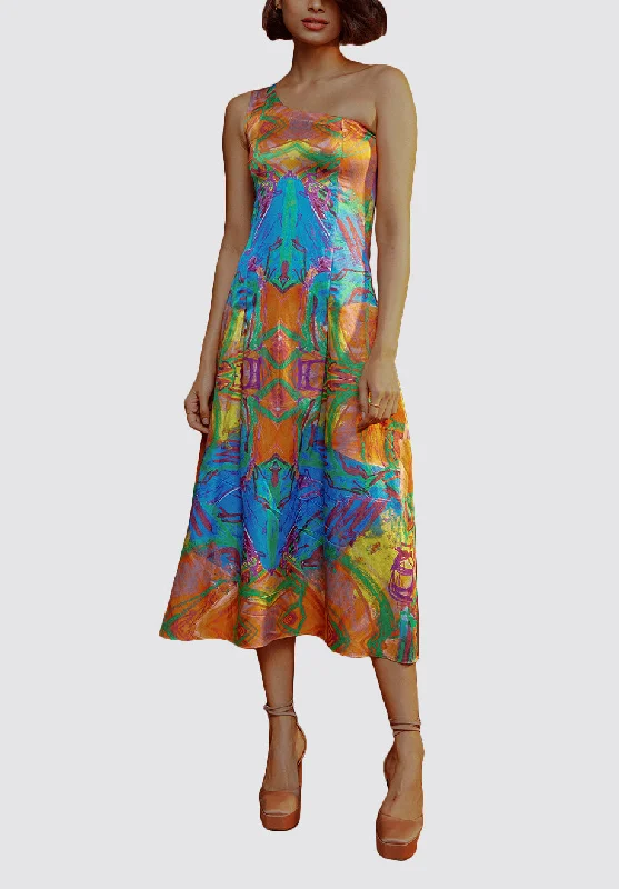 Women's Luxury Apparel Mural One Shoulder Dress