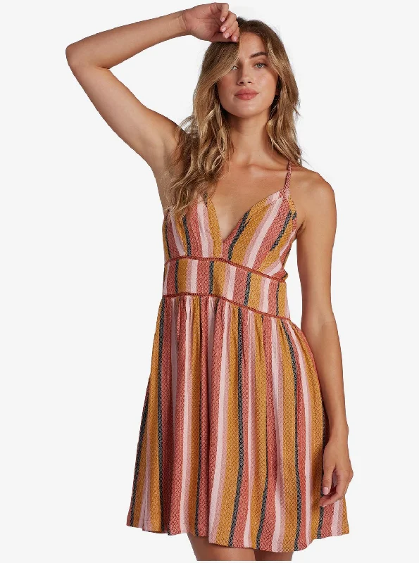 Women's Comfortable Lounge Attire New Silver Light Strappy Dress - Auburn Multi Stripe