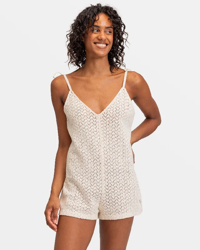 Premium Style Ocean Riders Crochet Beach Romper - Tapioca