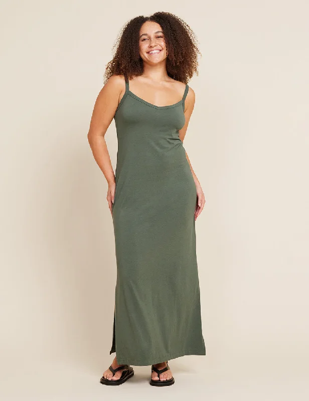 Women's Travel Garments V-Neck Slip Dress - Moss