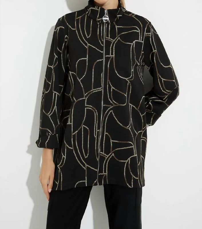 Trendy Women's Fashion Boxy Cut Printed Jacket In Black/gold