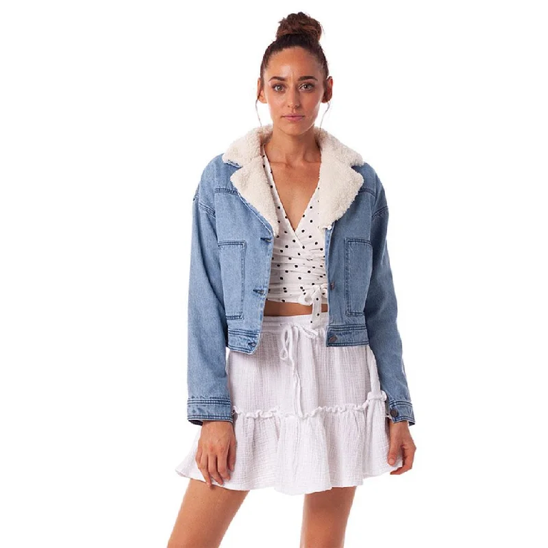 Trendy Women's Dresses Online Cropped Denim Sherpa Jacket