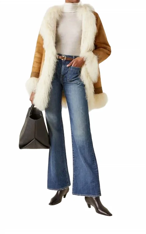 Stylish Loungewear for Women Harrison Mongolian Fur Shearling Coat In Tan Multi