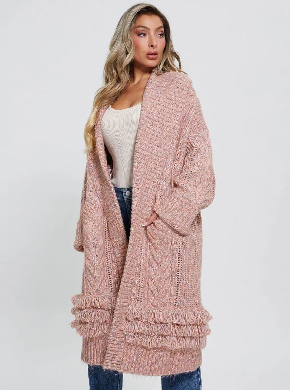 Chic & Cozy Apparel Pink Liliane Longline Knit Cardigan Jumper