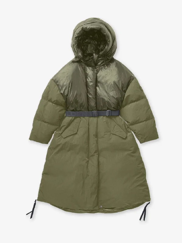 Premium Fabrics W Long Down Puffer - Stone Green