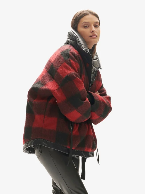 Boutique Styles W Reversible Wool Half Zip - Black Plaid