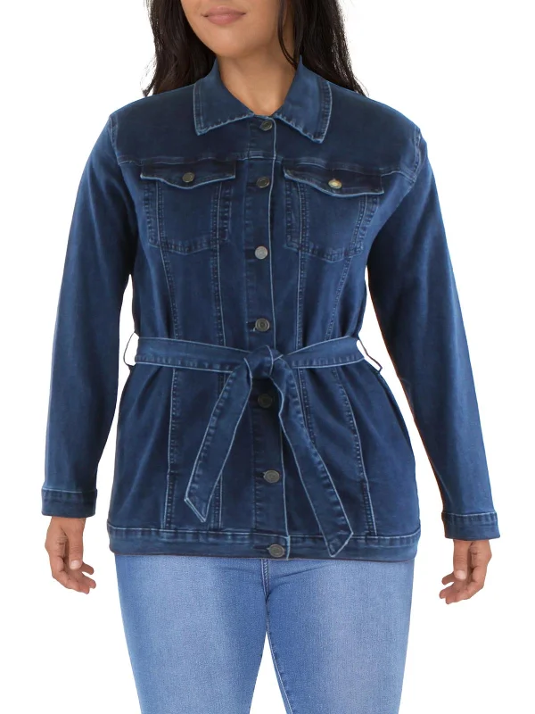 Women's Plus-Size Garments Womens Modern Fit Belted Denim Jacket