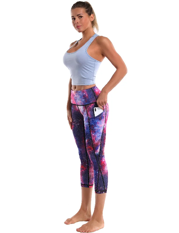 Online Shopping Boutiques 19" High Waist Printed Side Pockets Capris galaxy