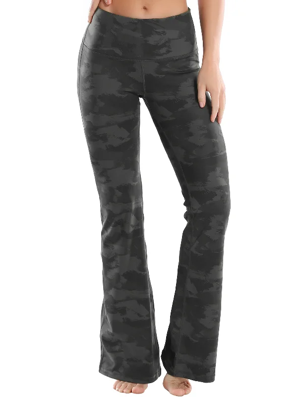 Fashionable Women's Wardrobe 29" 31" 33" 35" 37" High Waist Printed Bootcut Leggings dimgray brushcamo