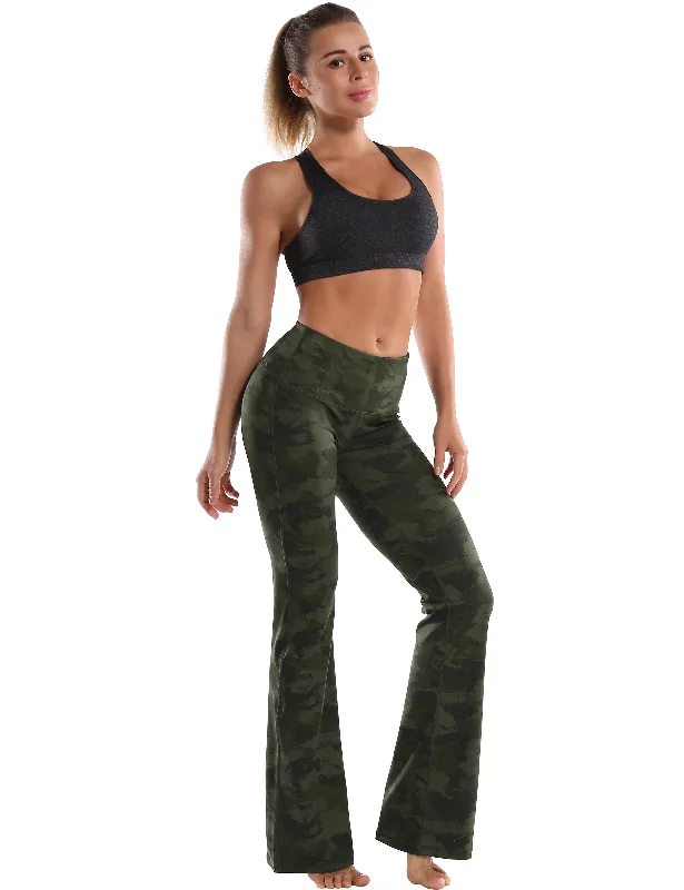 Trendy Women's Apparel for All Seasons 29" 31" 33" 35" 37" High Waist Printed Bootcut Leggings green brushcamo