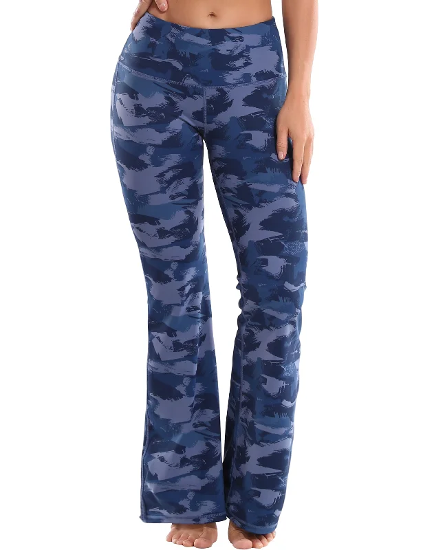 Online Impressions Boutique 29" 31" 33" 35" 37" High Waist Printed Bootcut Leggings navy brushcamo