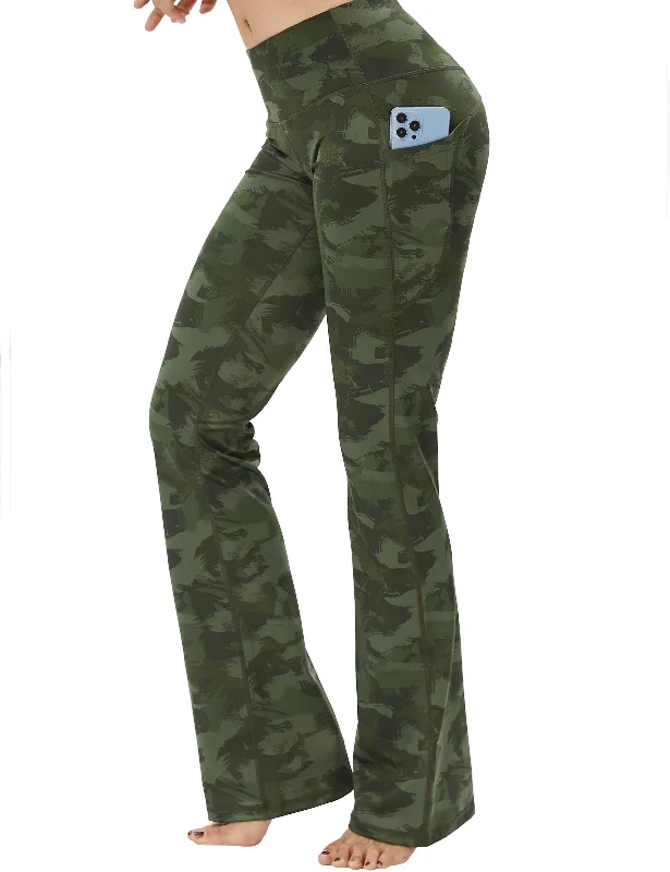 Women's Functional Apparel For Outdoor Activities 29" 31" 33" 35" 37"  Side Pockets Printed Bootcut Leggings green brushcamo