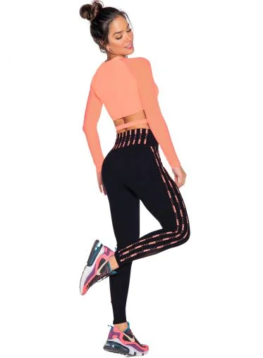 Women's Evening Wear Attire Babalu 9750 Logo Legging Black With Coral