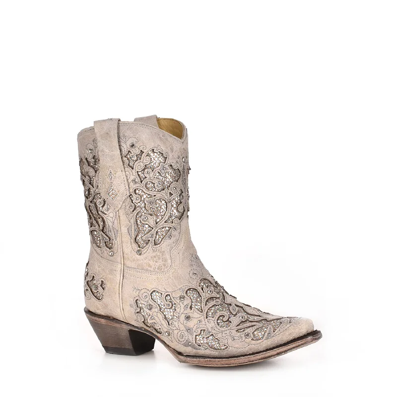 Men's Handcrafted Shoes Corral Womens A3550 White Leather 8in Glitter Wedding Fashion Boots Men's Handcrafted Shoes Corral Womens A3550 White Leather 8in Glitter Wedding Fashion Boots