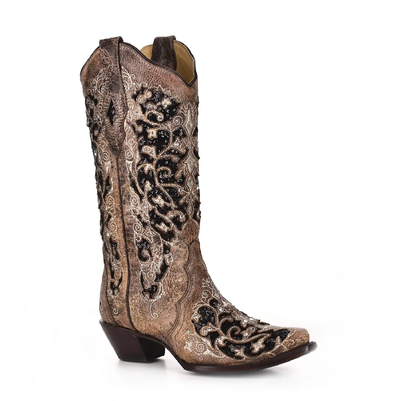 Men's Energy-Return Shoes Corral Womens A3569 Brown Leather 12in Crystal Black Glitter Fashion Boots Men's Energy-Return Shoes Corral Womens A3569 Brown Leather 12in Crystal Black Glitter Fashion Boots