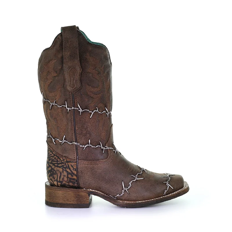 Men's Trendy Boots Corral Womens Barbed Wire Cowboy Boots Leather Chocolate
