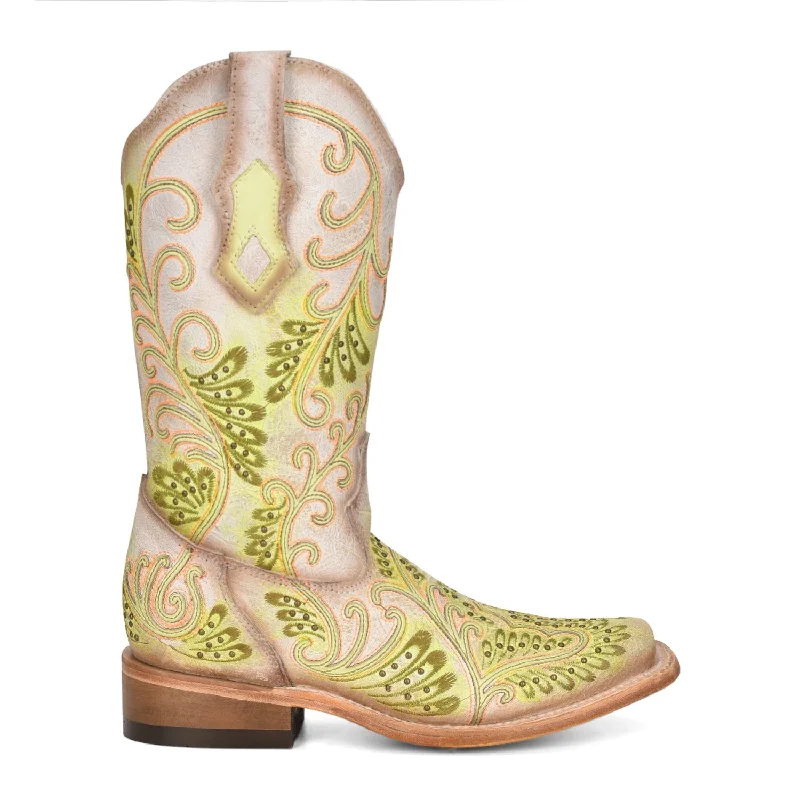Men's Sporty Shoes Corral Womens C3967 Green/Neon White Leather Western Cowboy Boots Men's Sporty Shoes Corral Womens C3967 Green/Neon White Leather Western Cowboy Boots